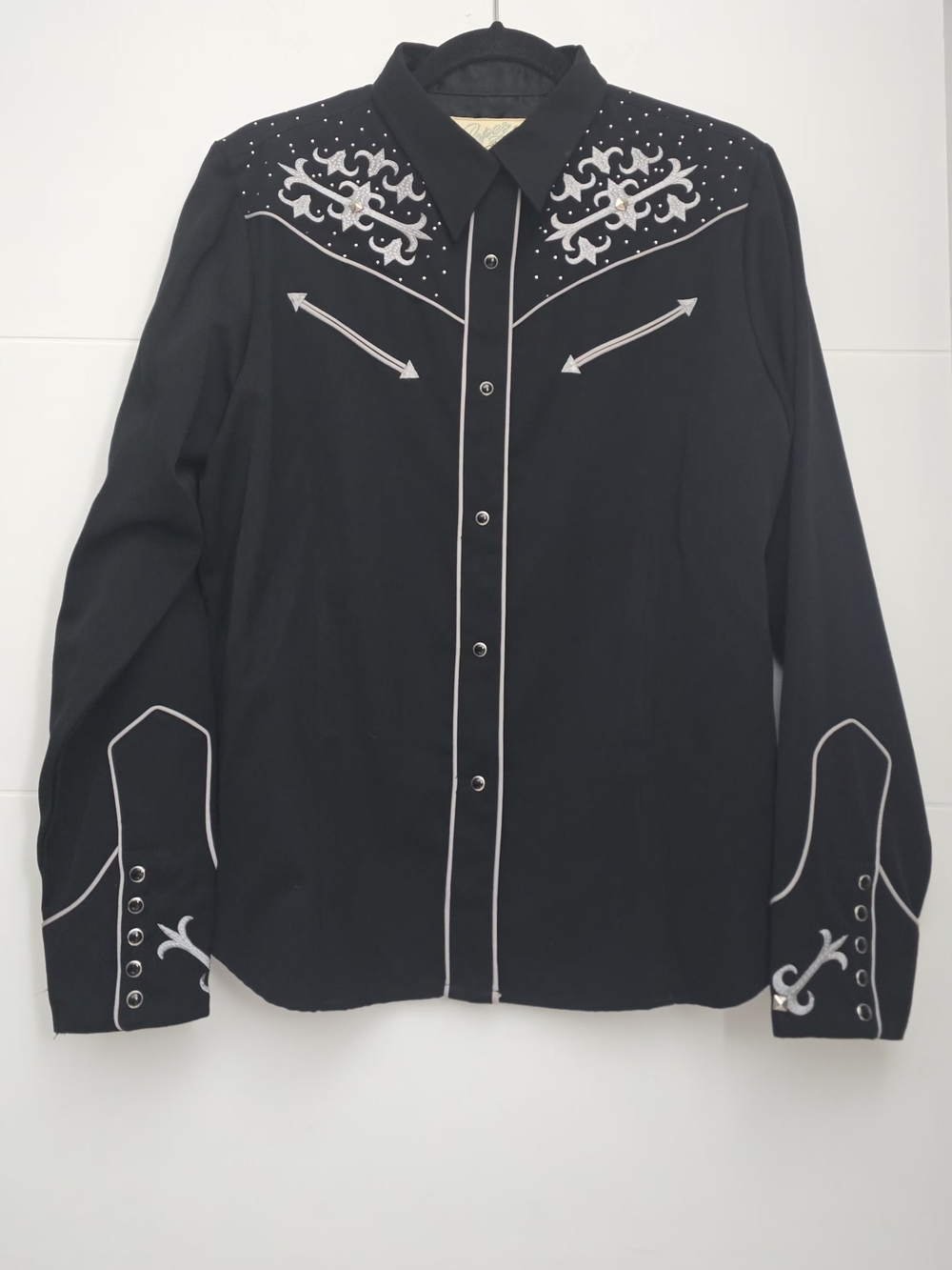 Roper Black Silver Rhinestone Embroidered Western Shirt XL